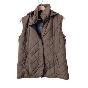 GANT Quilted Vest Womens Large Brown Hooded Snap Puffer Gillet Preppy Old Money